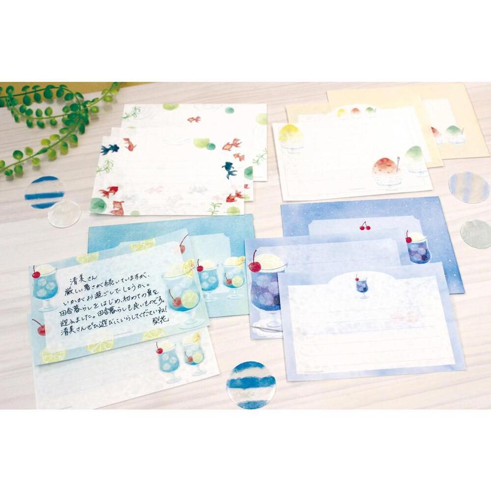 Furukawashiko Cream Soda Letter Sets, Textured Washi Paper Kawaii Stationery - Picture 3 of 10